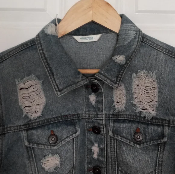 Highway Jeans Distressed Denim Jacket Size L - Picture 5 of 11